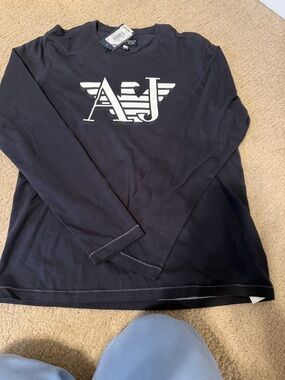 Giorgio Armani Navy Blue Logo Hem Tag Tee